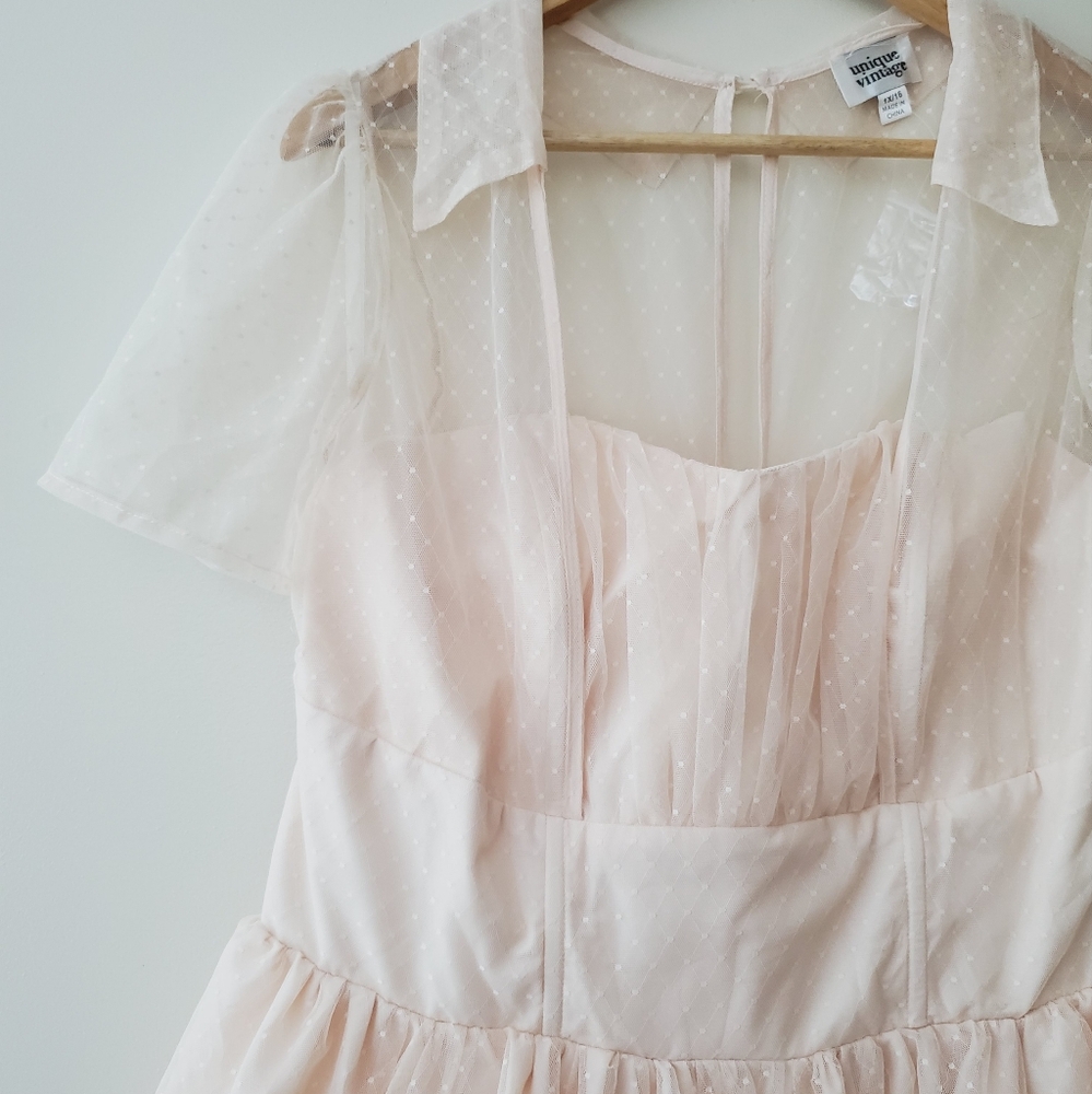 Unique Vintage Swiss Dot Tulle Sweetheart Retro Swing Dress - Picture 3 of 16